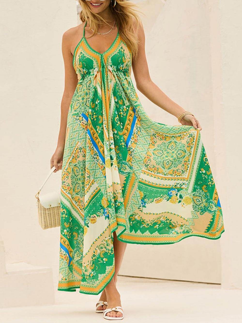 Elegantes schulterfreies Swingkleid mit V-Ausschnitt und Strapsdruck