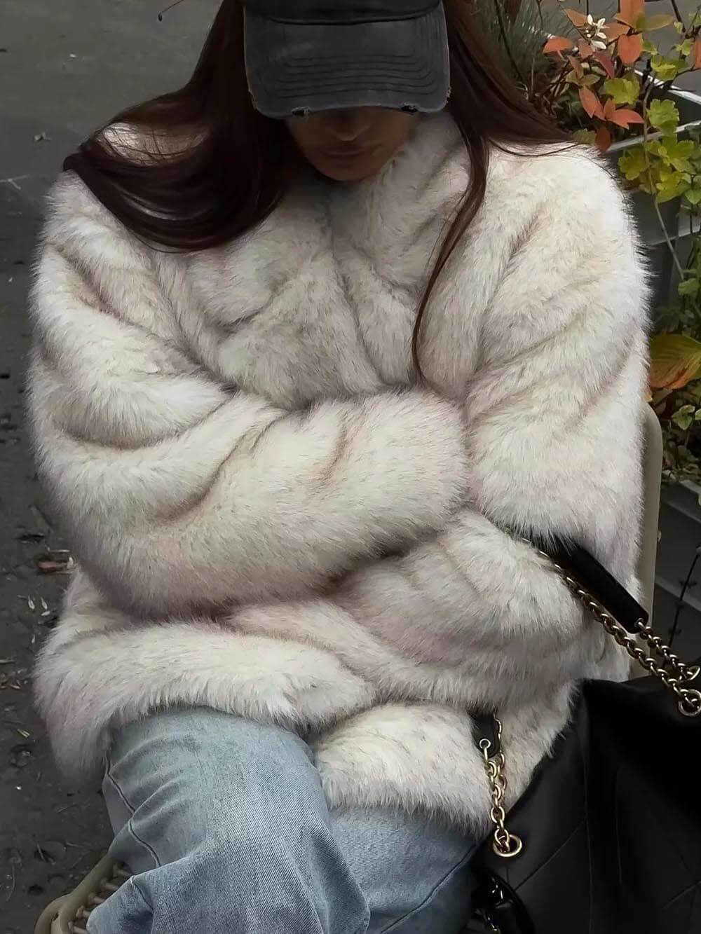 Manteau en fourrure ample mi-long surdimensionné classique