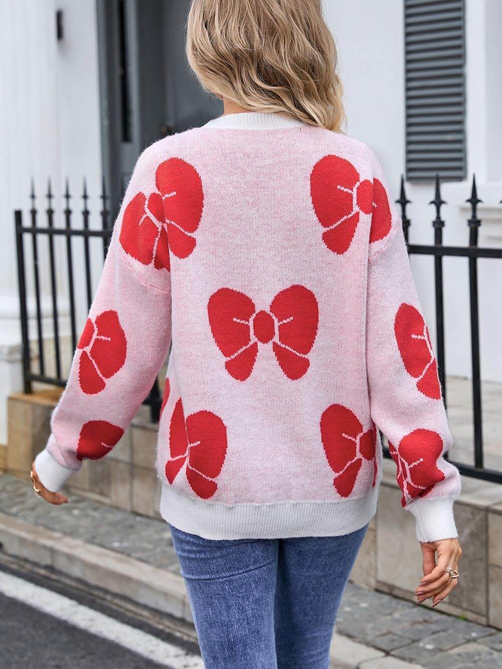 Klassischer, modischer, lockerer Rundhals-Strickpullover mit Schleife