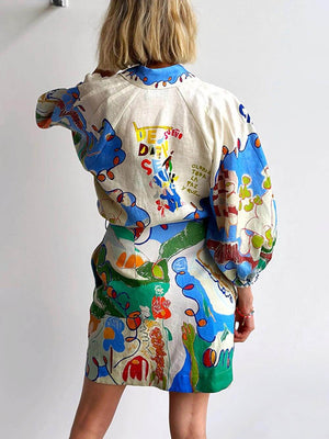 Einzigartiges Minikleid mit Leinendruck und Schnürung