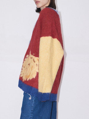 Veste cardigan à motif dessin animé aux couleurs contrastées exquises