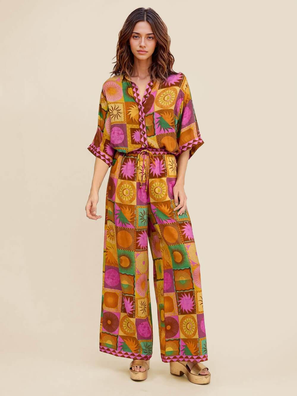 Chemise ample à imprimé soleil unique