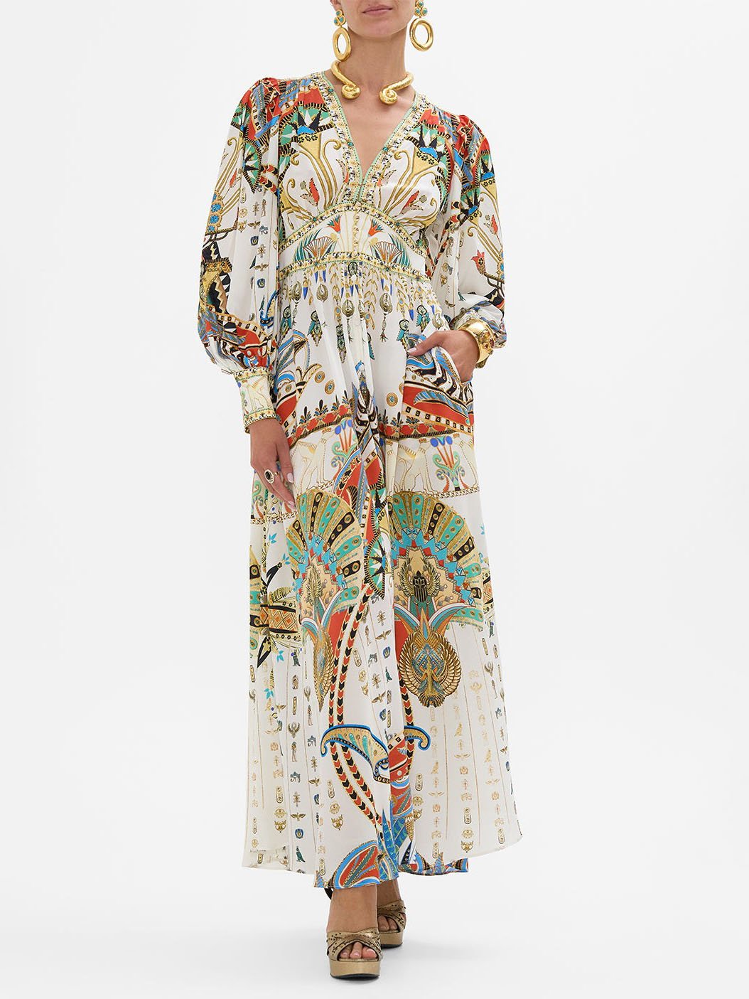 Robe longue ajustée à imprimé rétro exquis