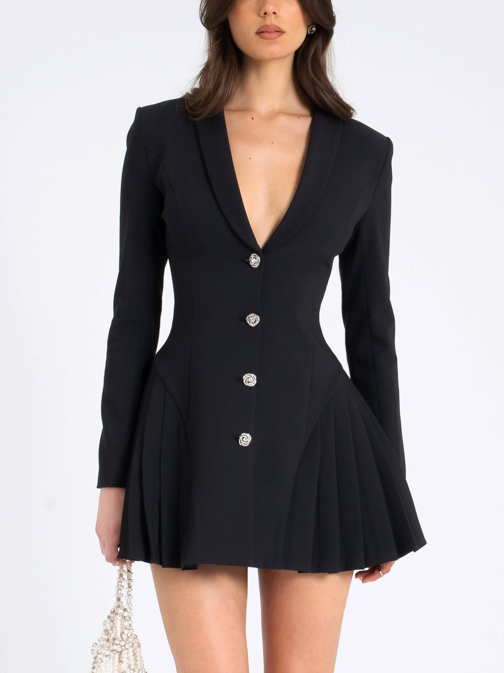 Elegantes Minikleid mit tiefem V-Ausschnitt und Plissee