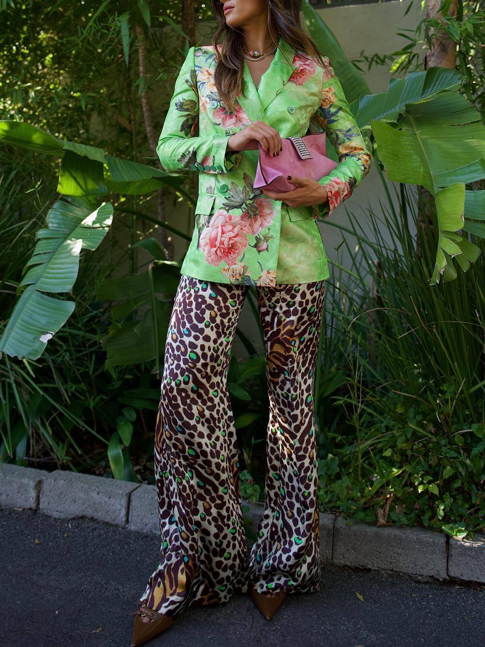 Einzigartige, lockere, elastische Hose mit weitem Bein und Leopardenmuster
