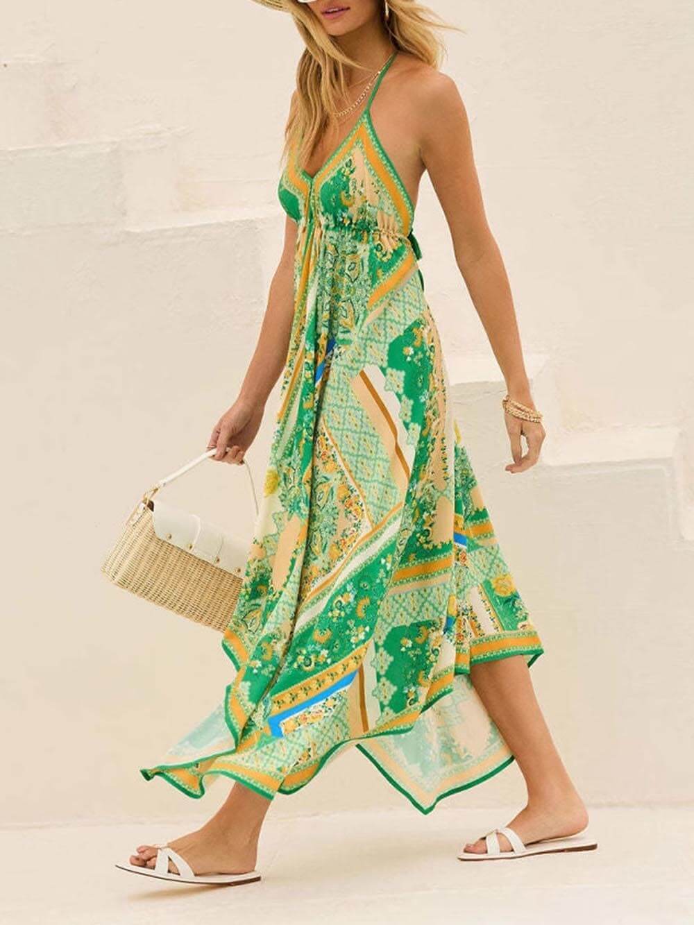 Elegantes schulterfreies Swingkleid mit V-Ausschnitt und Strapsdruck