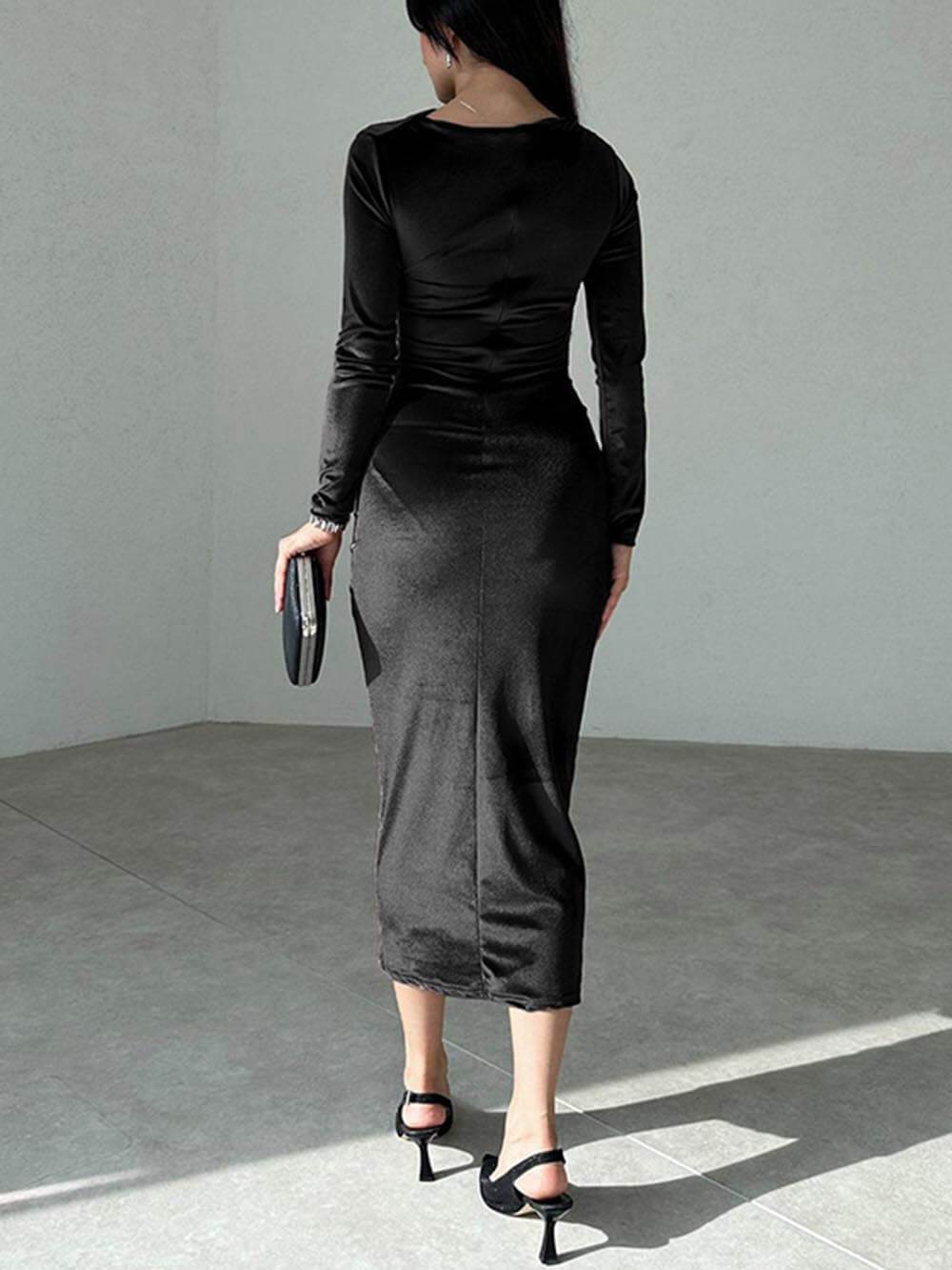 Robe plissée slim à couleur unie tendance