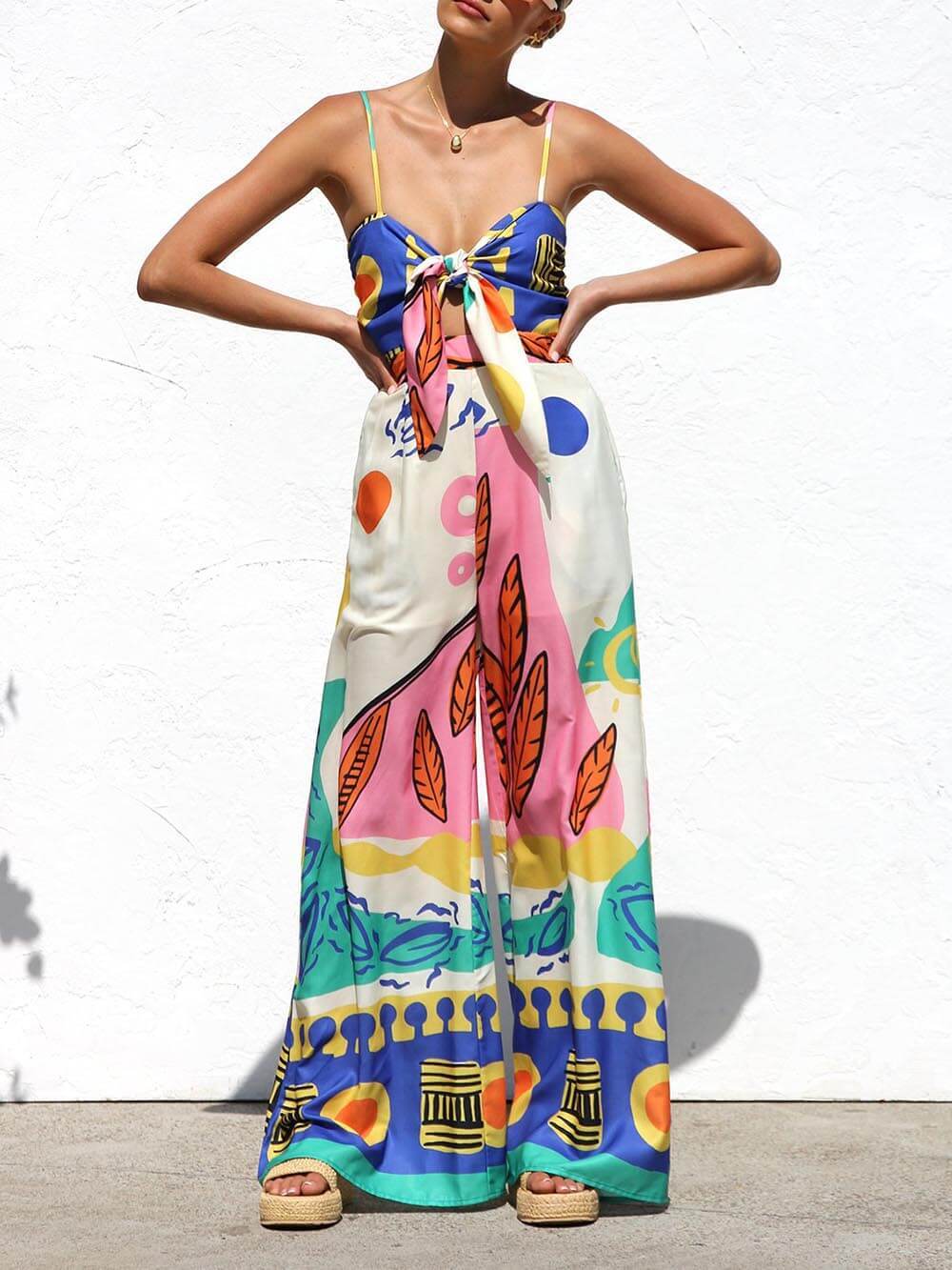 Combinaison à bretelles imprimée à motif ethnique unique