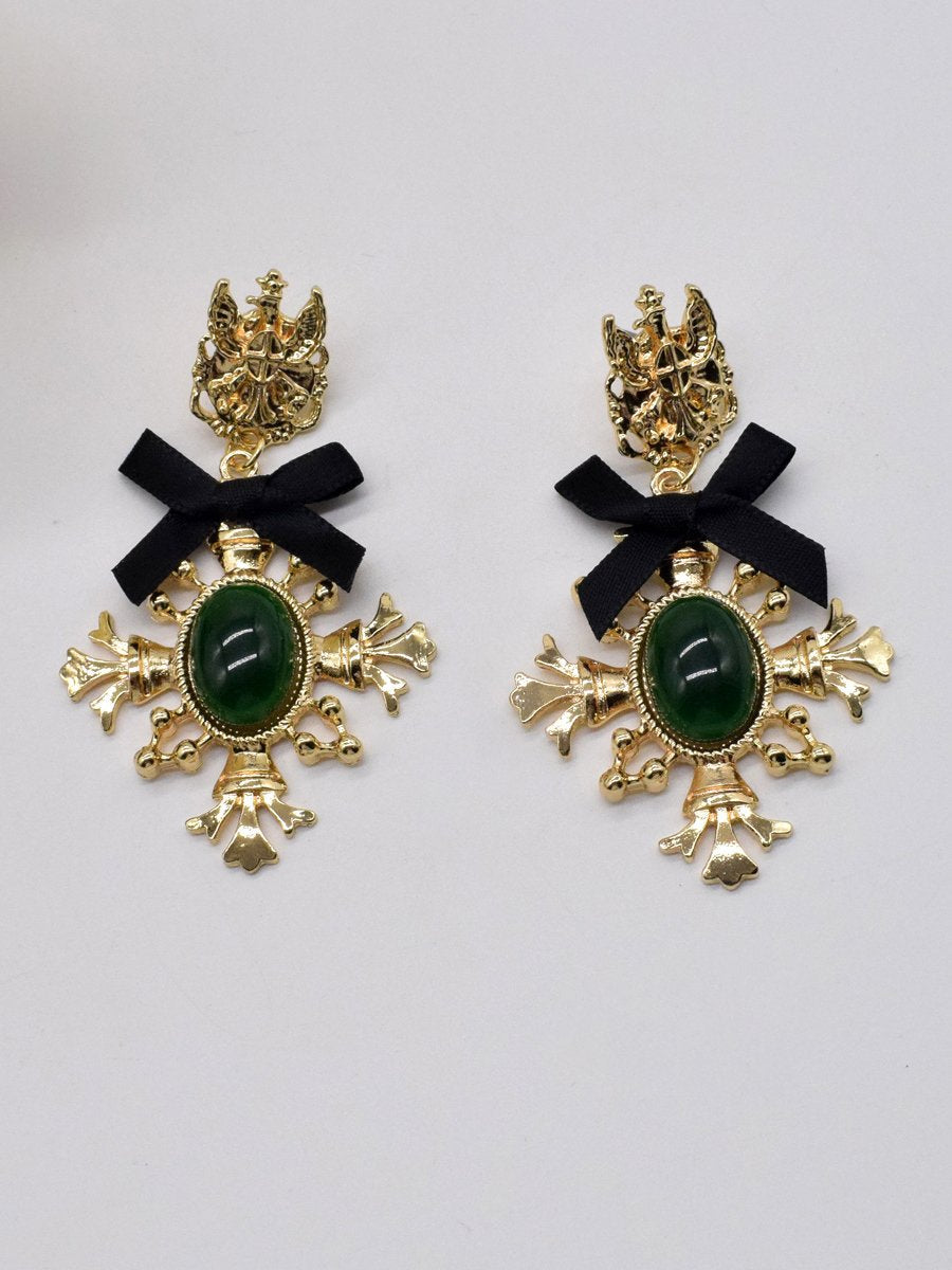 Boucles d'oreilles vintage baroques en forme de croix et d'arc
