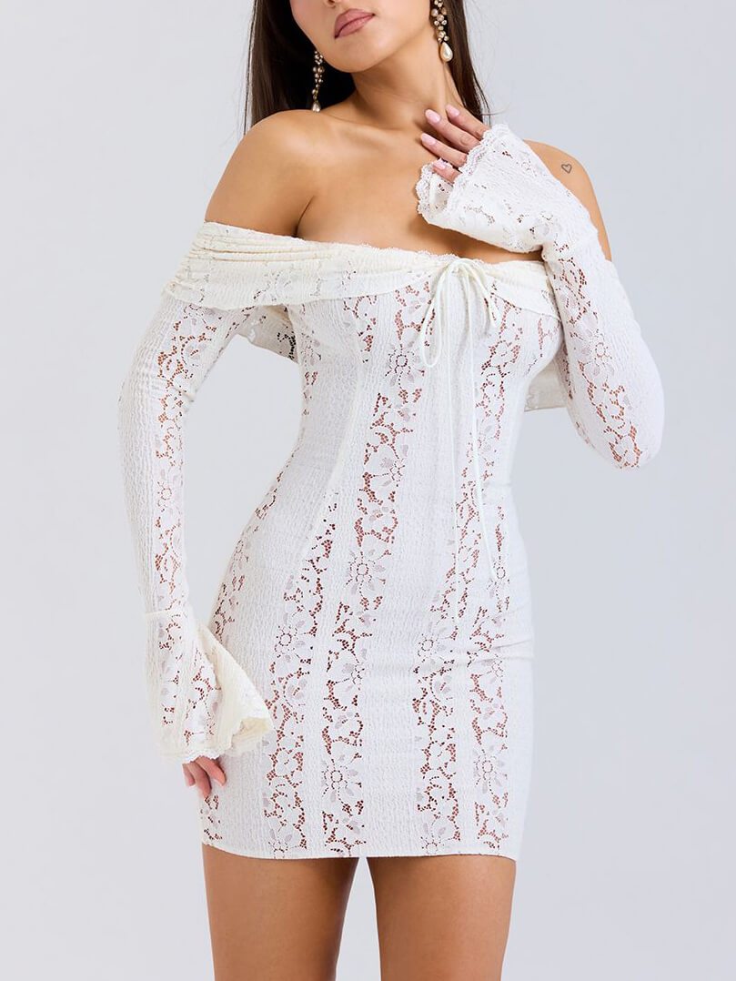 Elegantes One-Shoulder-Minikleid aus Spitze mit Hüftwickel