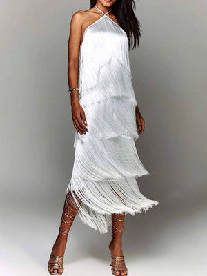 Modisches Neckholder-Partykleid mit Quaste und rückenfreiem Schlitz