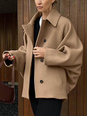 Cardigan à manches chauve-souris en laine à revers, tendance et haut de gamme