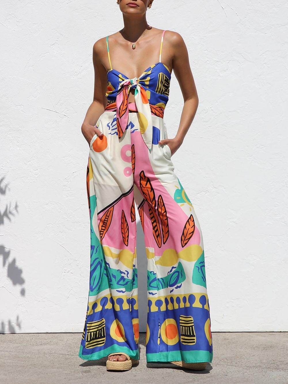 Combinaison à bretelles imprimée à motif ethnique unique