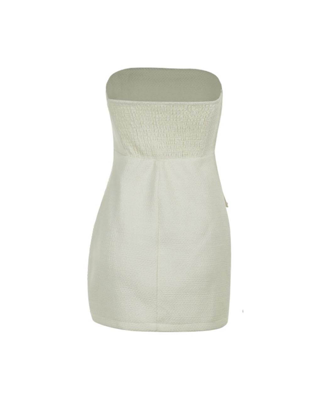 Elegantes, stilvolles, ärmelloses, sexy, schmal geschnittenes Minikleid aus Tweed mit Perlenverzierung