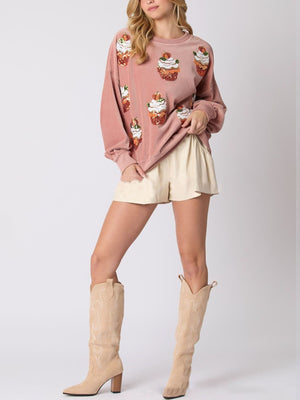 Sweat-shirt à paillettes motif gâteau de Noël