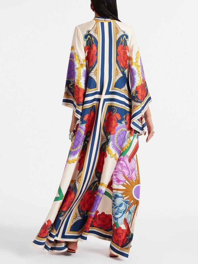 Robe longue fluide à imprimé floral ethnique unique