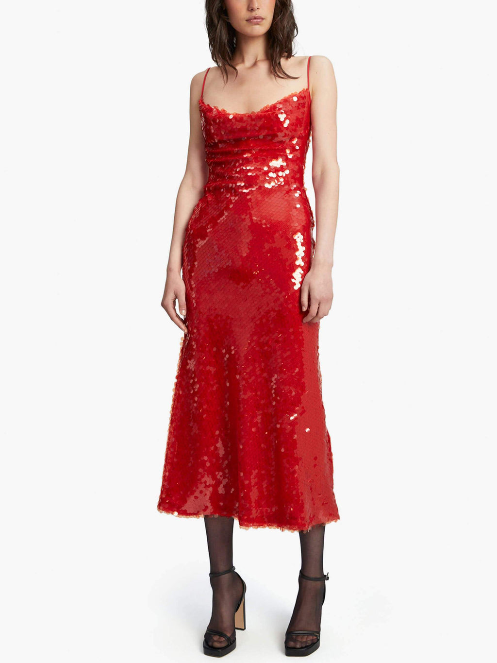 Robe midi élégante à paillettes rouge feu
