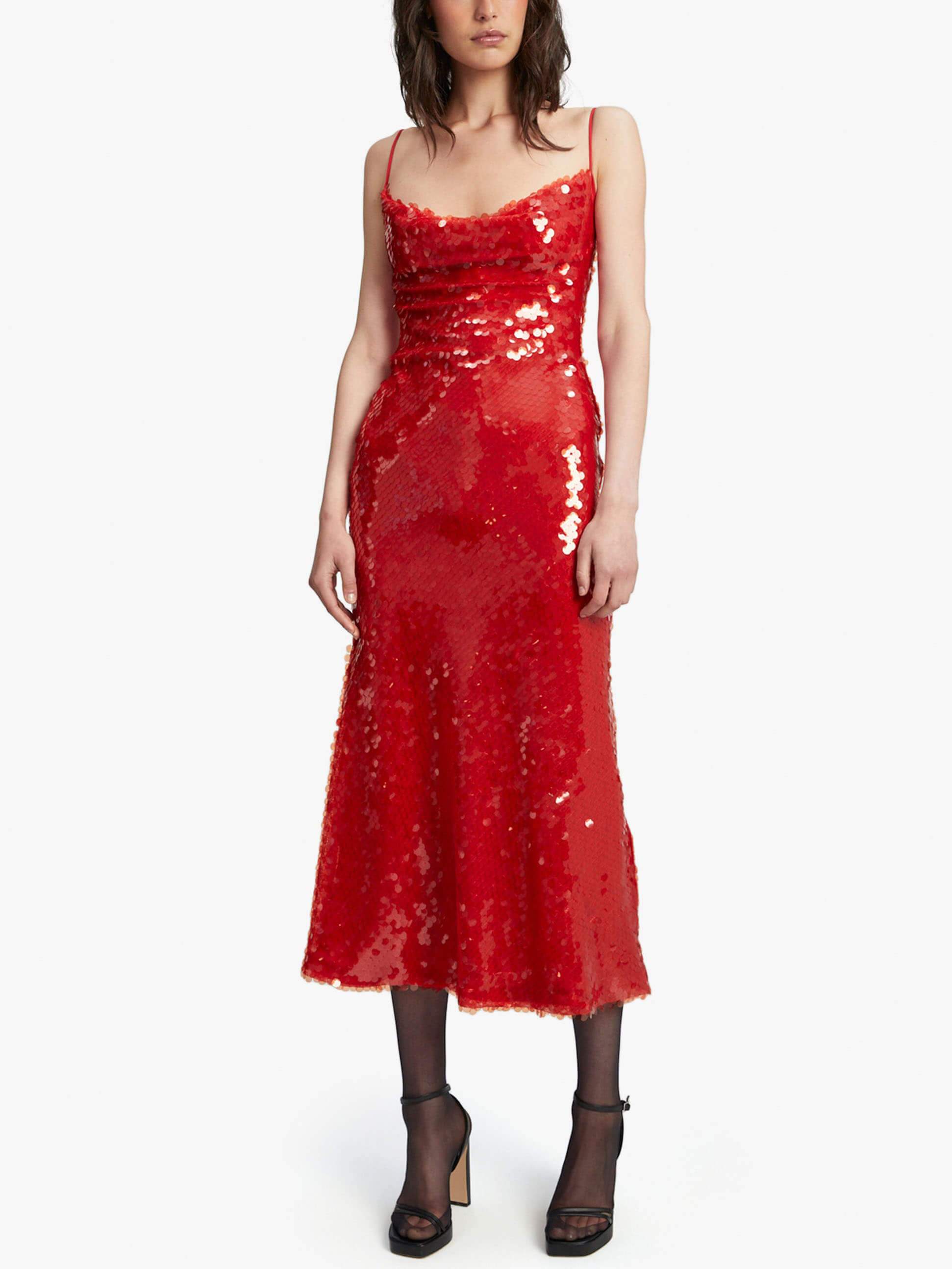 Robe midi élégante à paillettes rouge feu