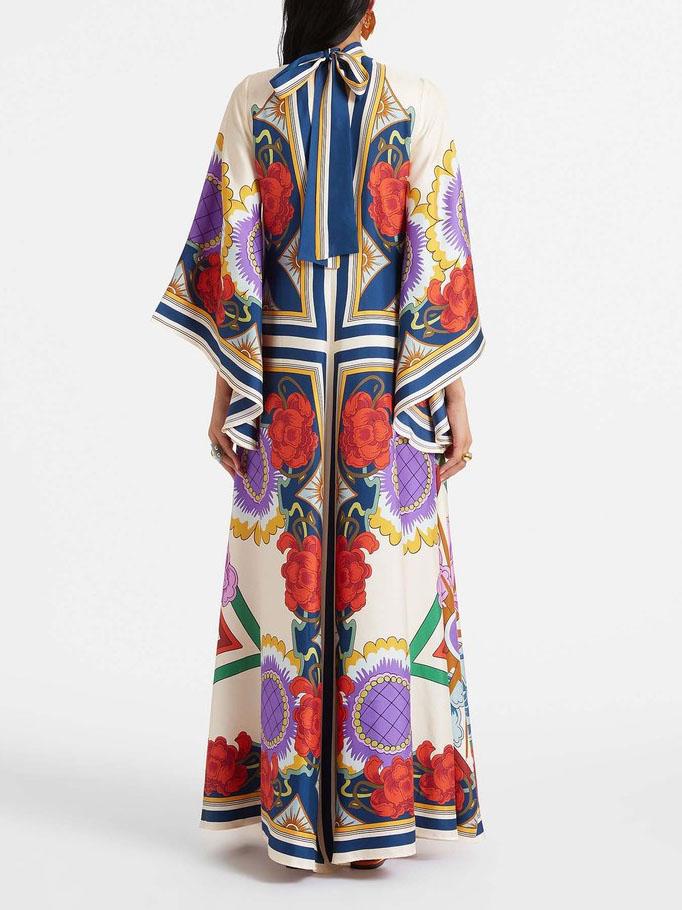 Robe longue fluide à imprimé floral ethnique unique