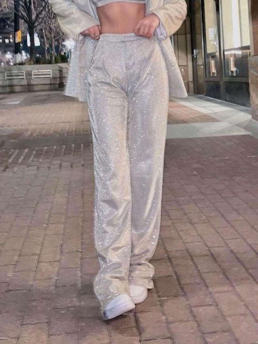 Pantalon droit ample évasé à paillettes à la mode classique