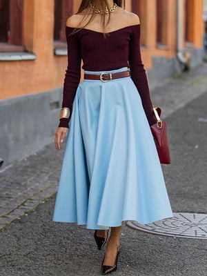 V-Ausschnitt One-Shoulder Strickpullover mit langen Ärmeln