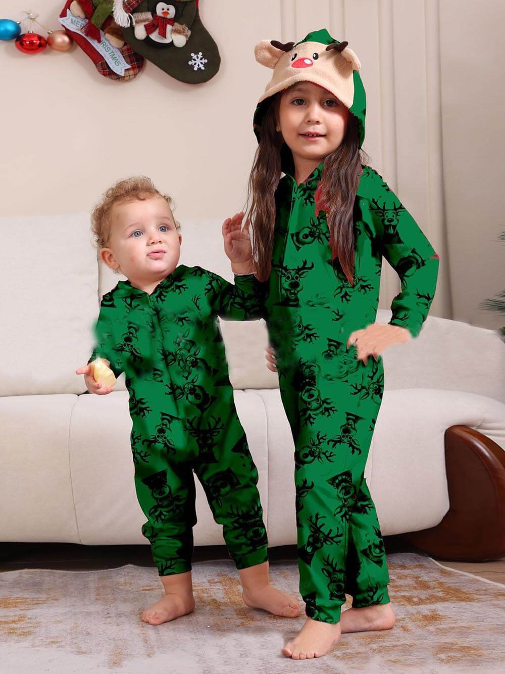 Christmas Elk Print Family One-Piece Pajamas