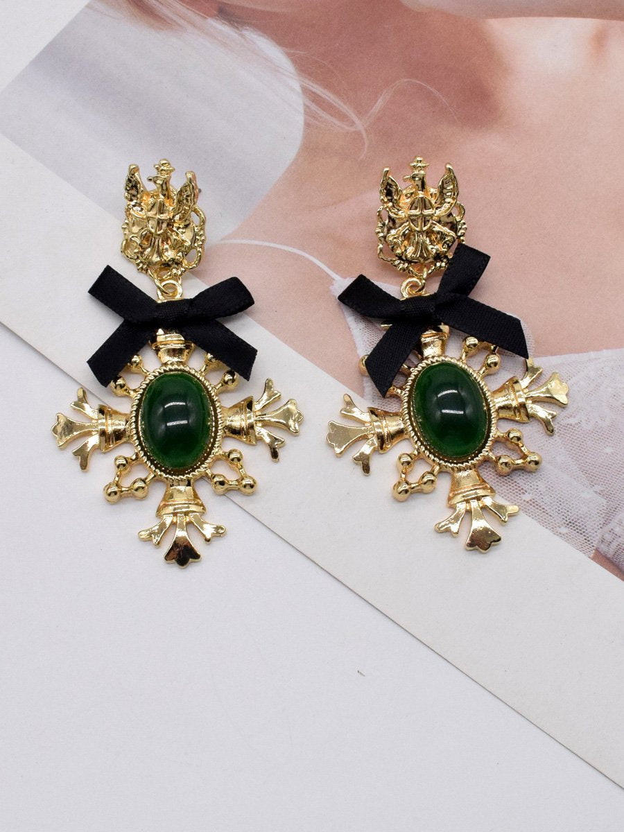 Boucles d'oreilles vintage baroques en forme de croix et d'arc