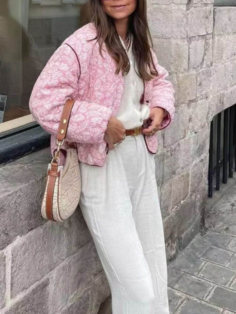 Lässige Patchwork-Jacke mit bedrucktem Nähmuster
