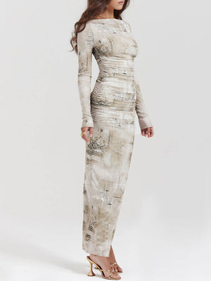 Maxikleid mit hellem Salbei-Print