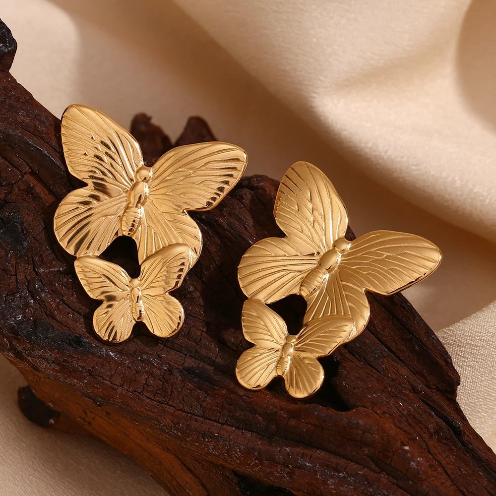 Large Gold Butterfly Earrings