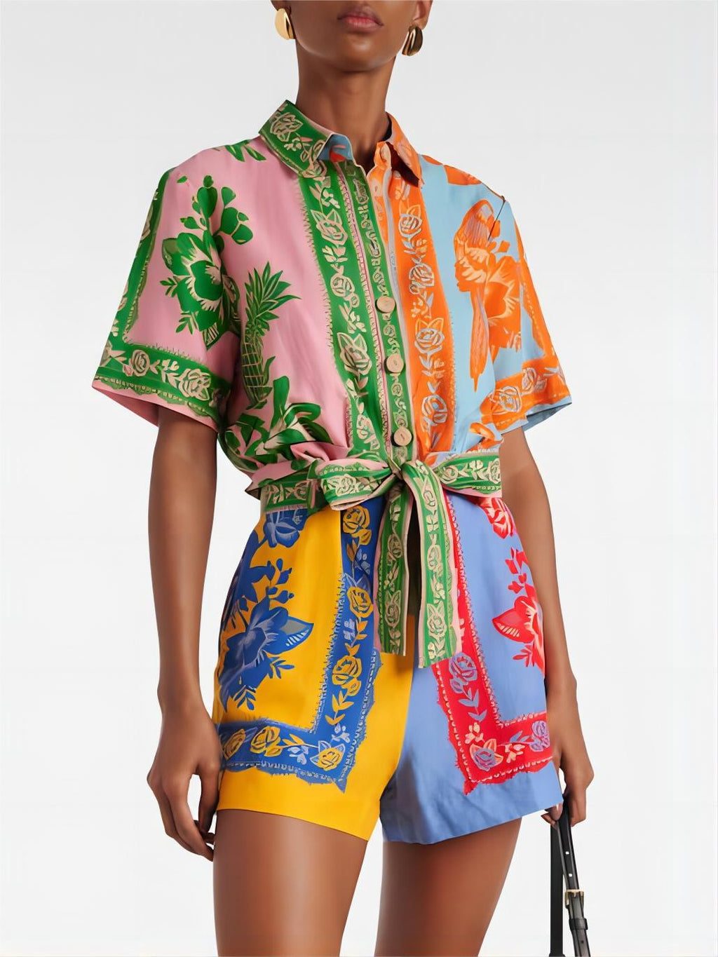 Unique Vintage Floral Print Belted Jumpsuit Multicolor