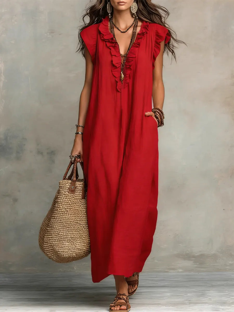 Evelyn | Ruffled Linen-Blend Maxi Dress
