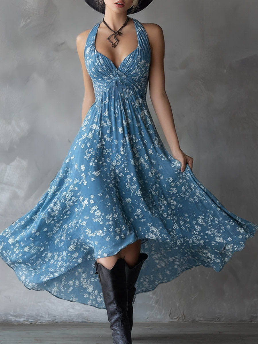 Celeste | Cross V-Neck Halter Back Dress