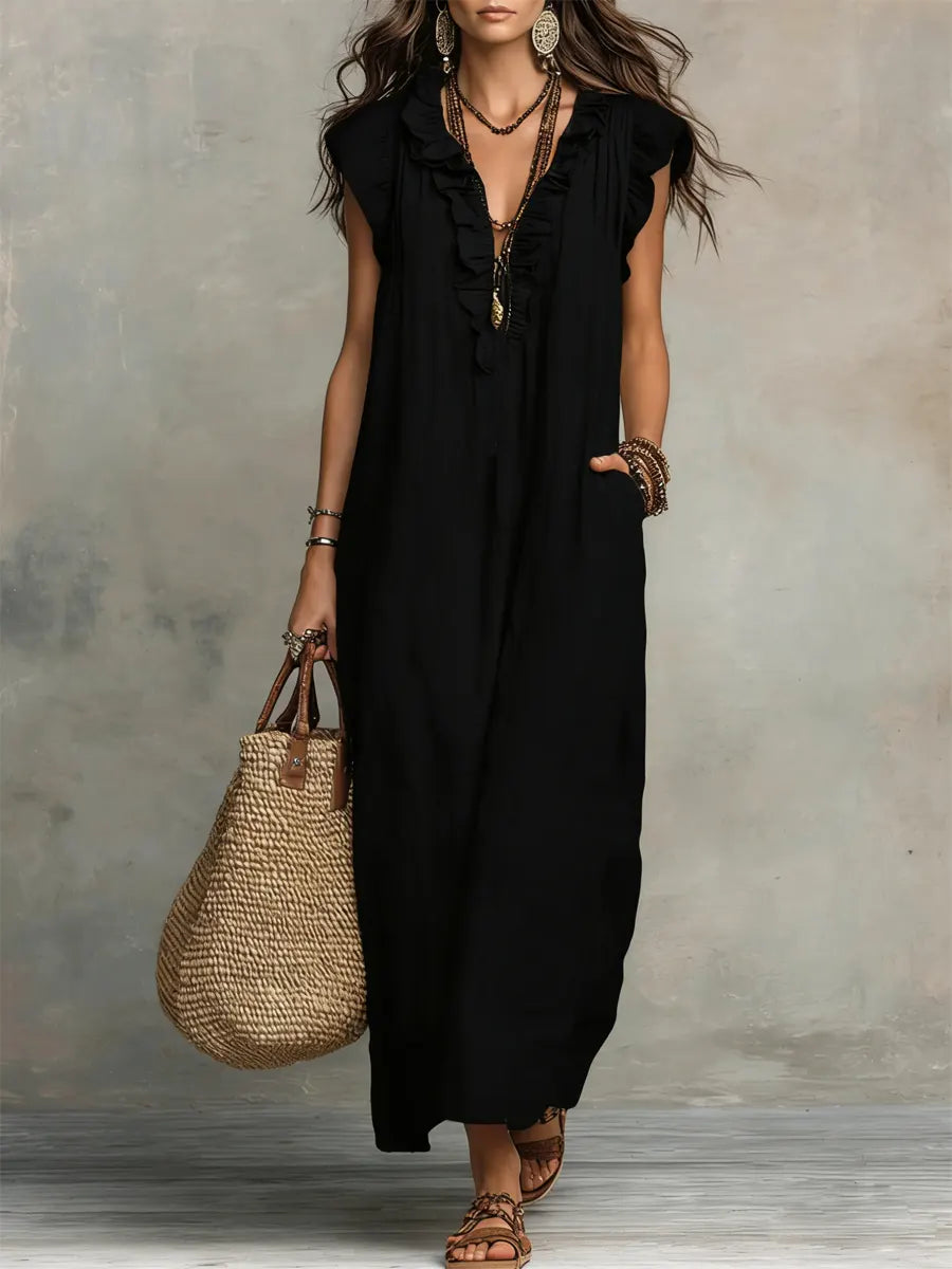 Evelyn | Ruffled Linen-Blend Maxi Dress