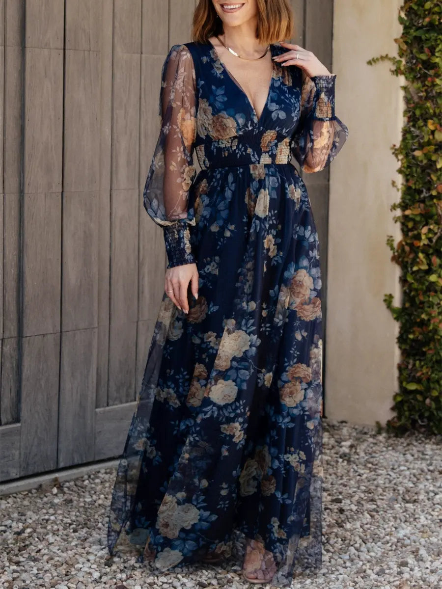 Arabella | Cross-Neck Maxi Dress with Airy Sleeves