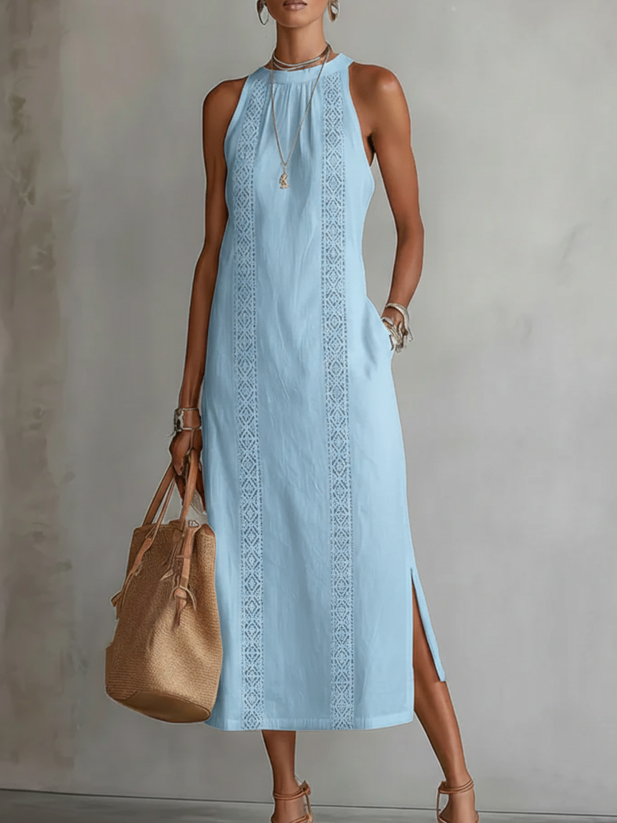 Celeste | Blue Linen Midi Dress