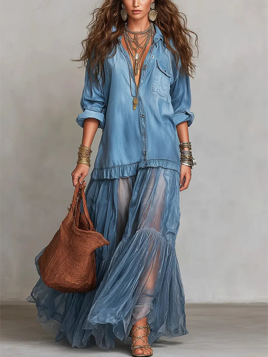 Scarlett | Patchwork Denim-Effect Maxi Dress