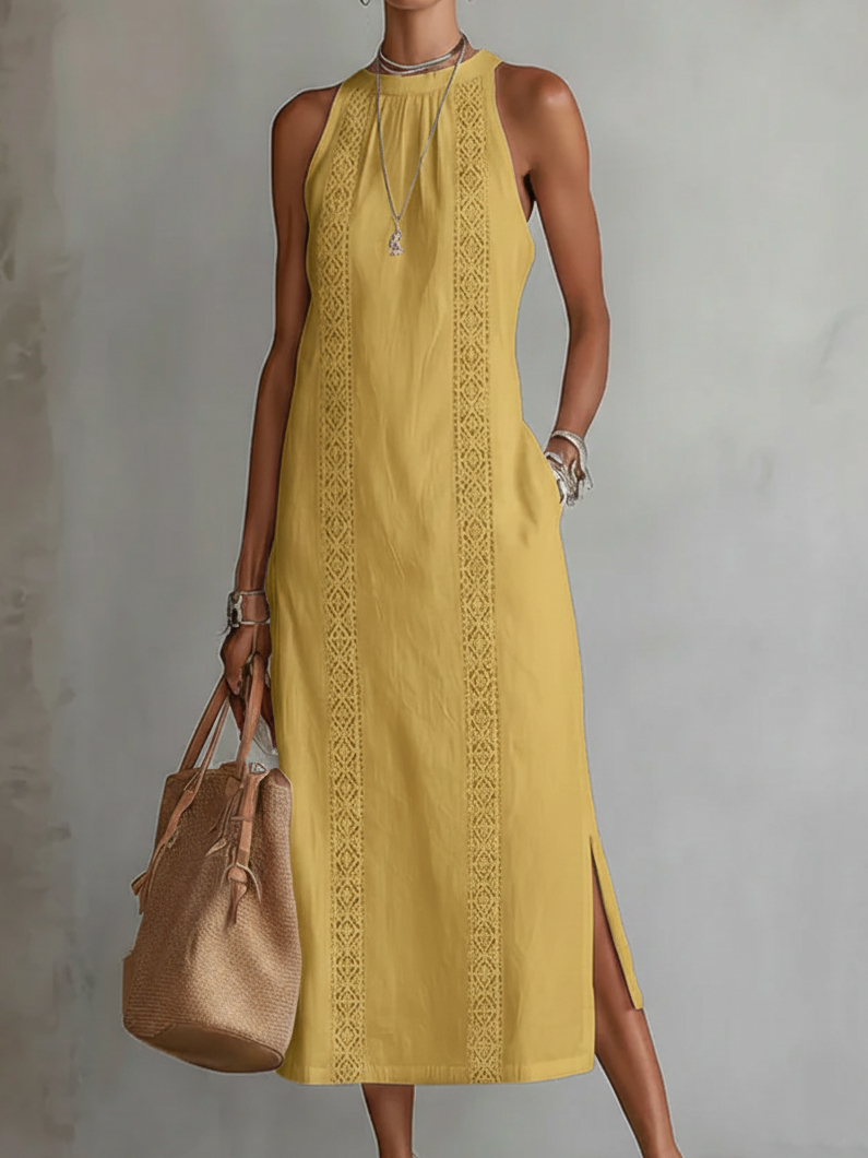 Celeste | Yellow Linen Midi Dress