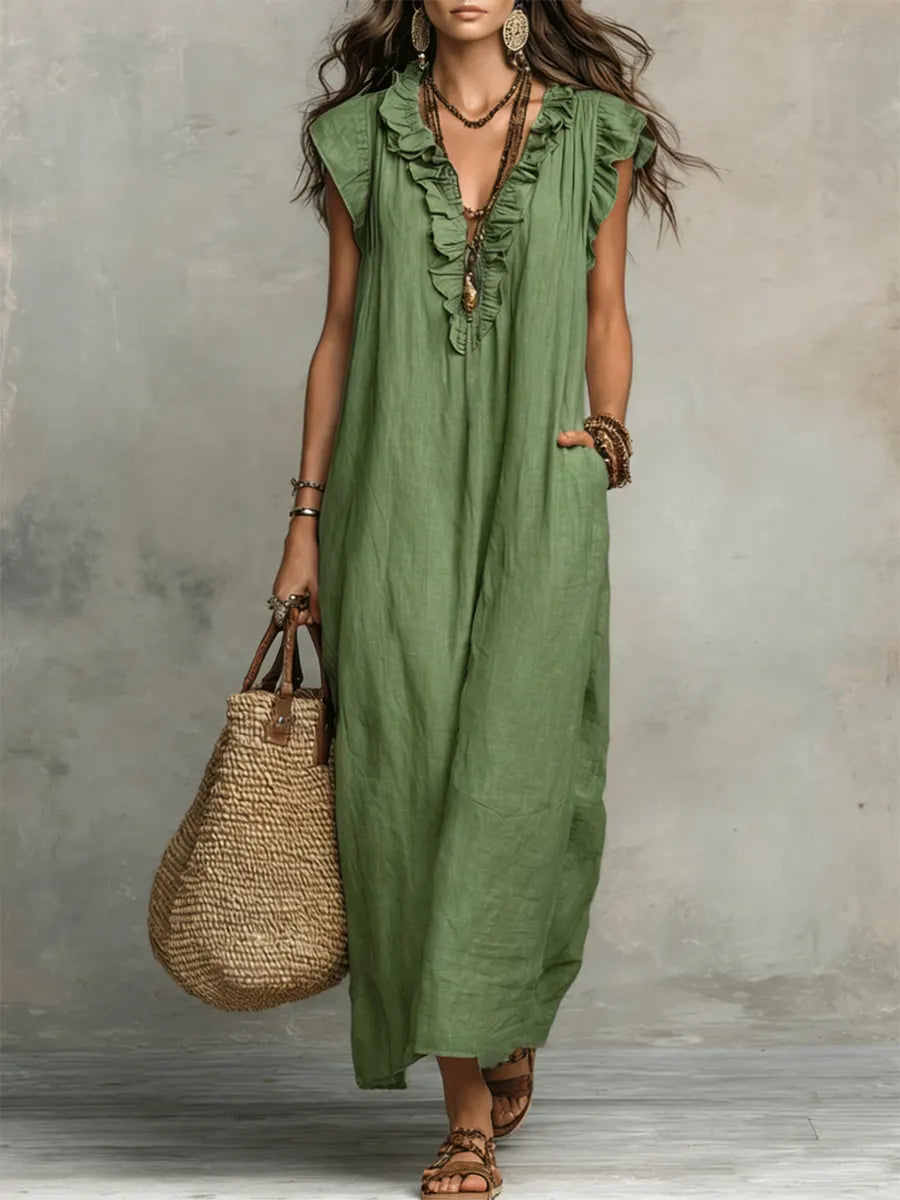 Evelyn | Ruffled Linen-Blend Maxi Dress