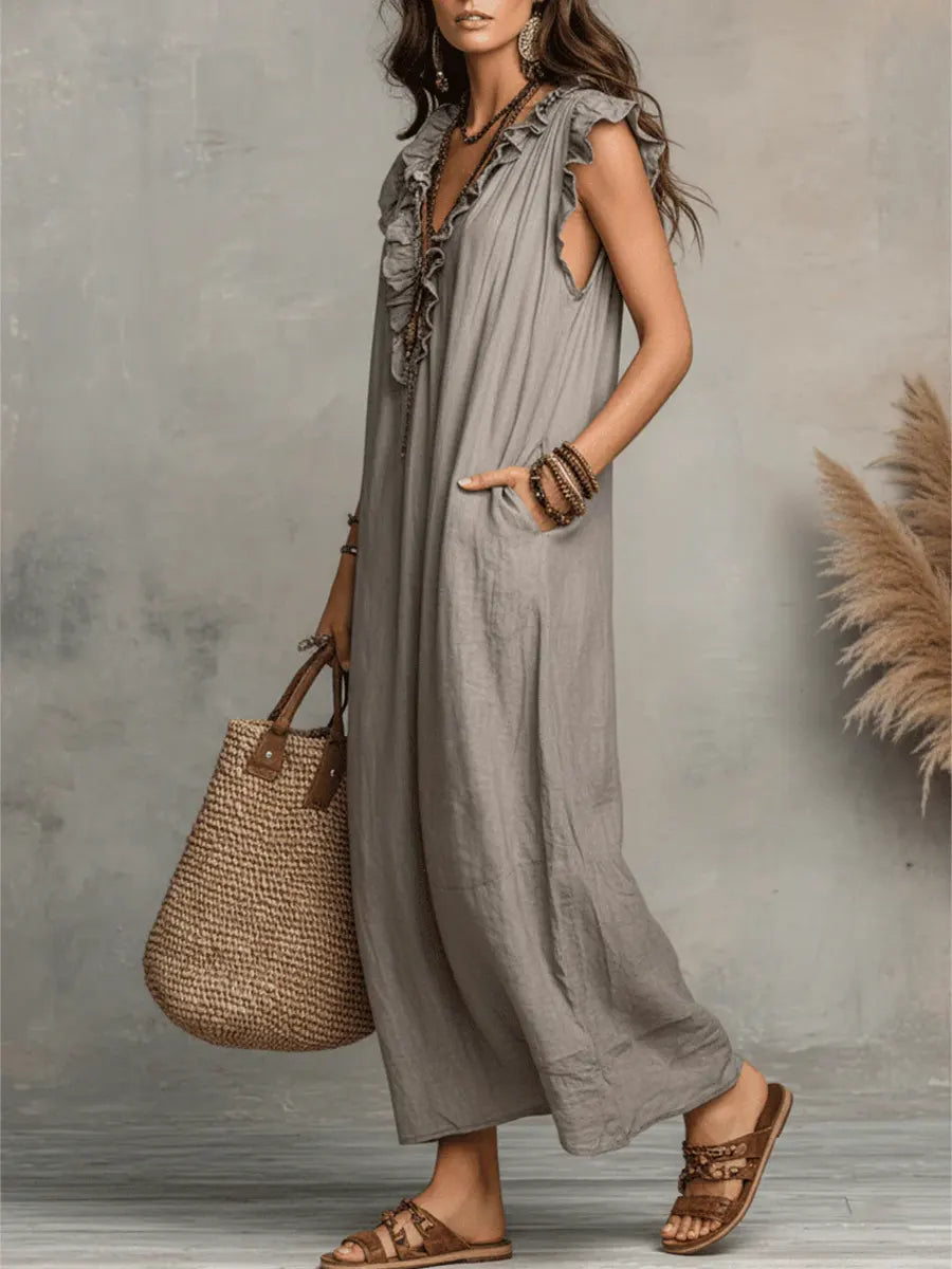 Evelyn | Ruffled Linen-Blend Maxi Dress
