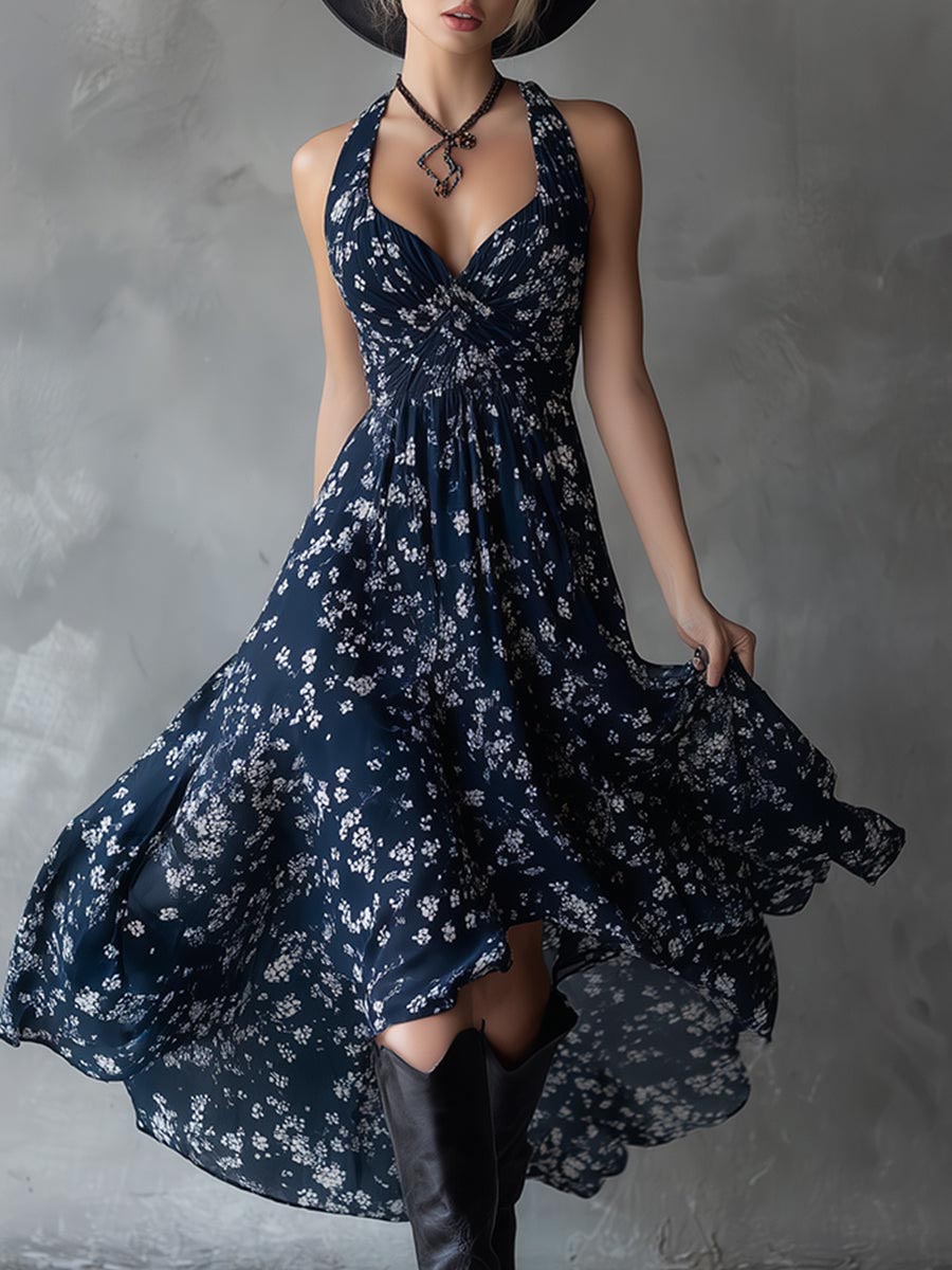 Celeste | Cross V-Neck Halter Back Dress