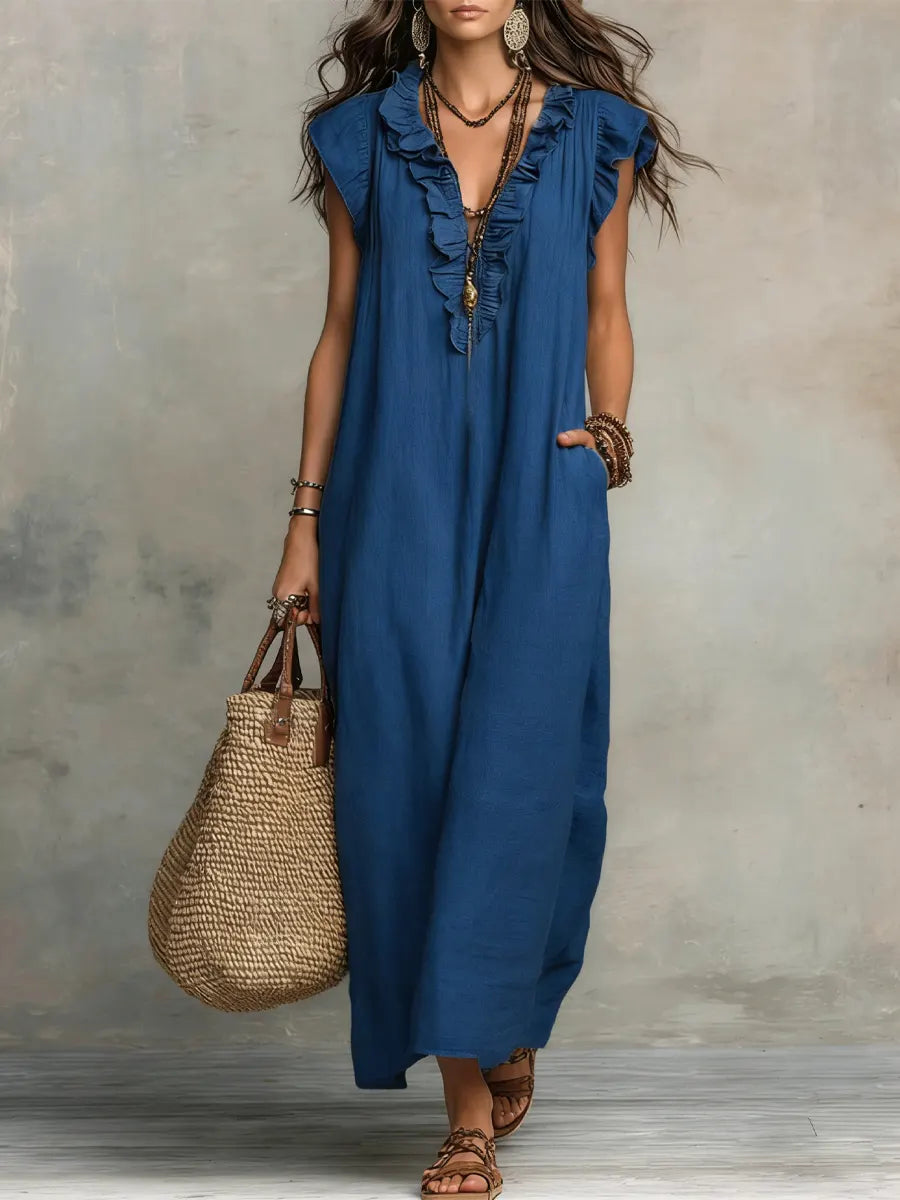 Evelyn | Ruffled Linen-Blend Maxi Dress