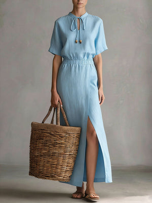 Claire | Minimalist Linen-Blend Midi Dress Blue