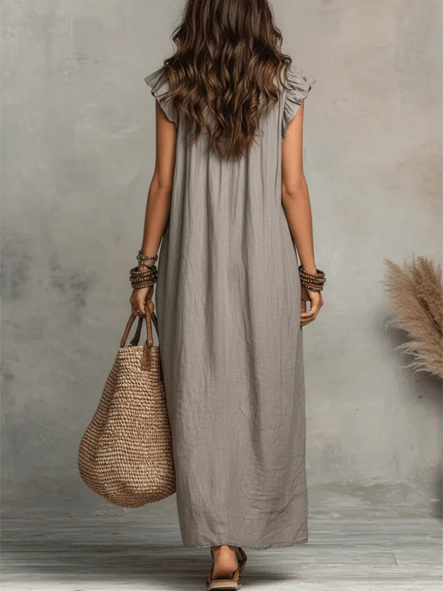 Evelyn | Ruffled Linen-Blend Maxi Dress