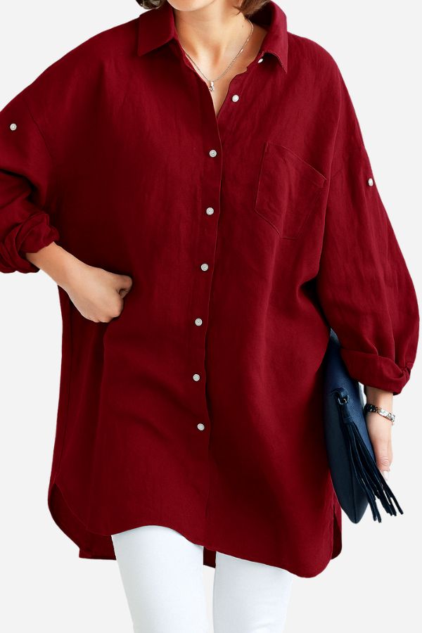Oversized Linen Shirt Burgundy