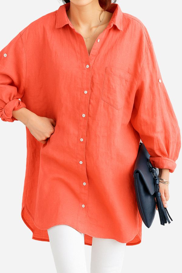 Oversized Linen Shirt Coral