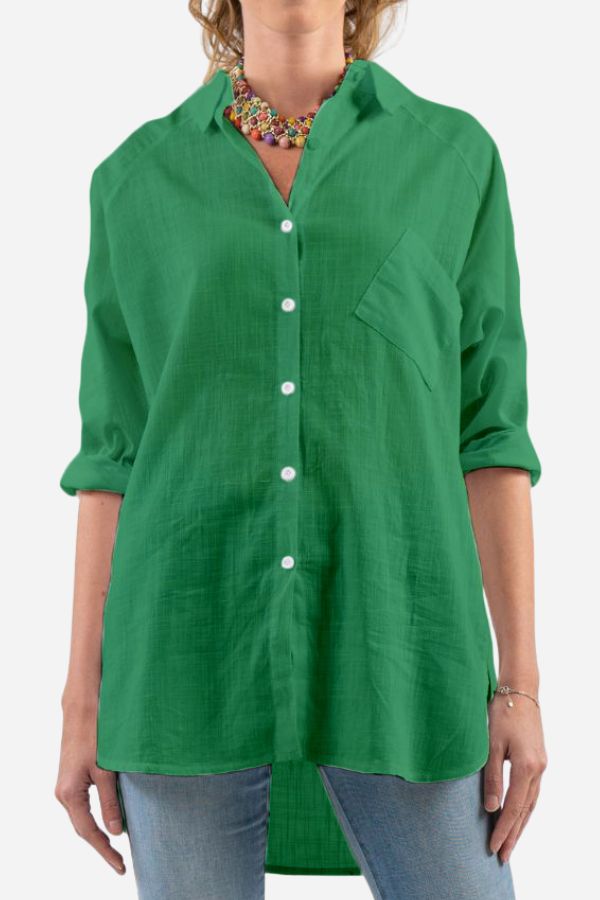 Oversized Linen Shirt Emerald Green