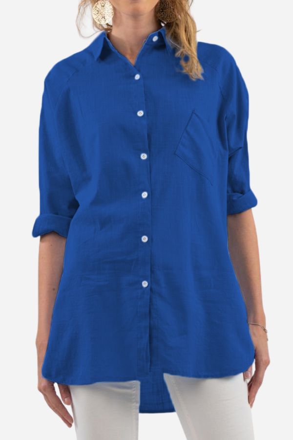 Oversized Linen Shirt Dark Turquoise