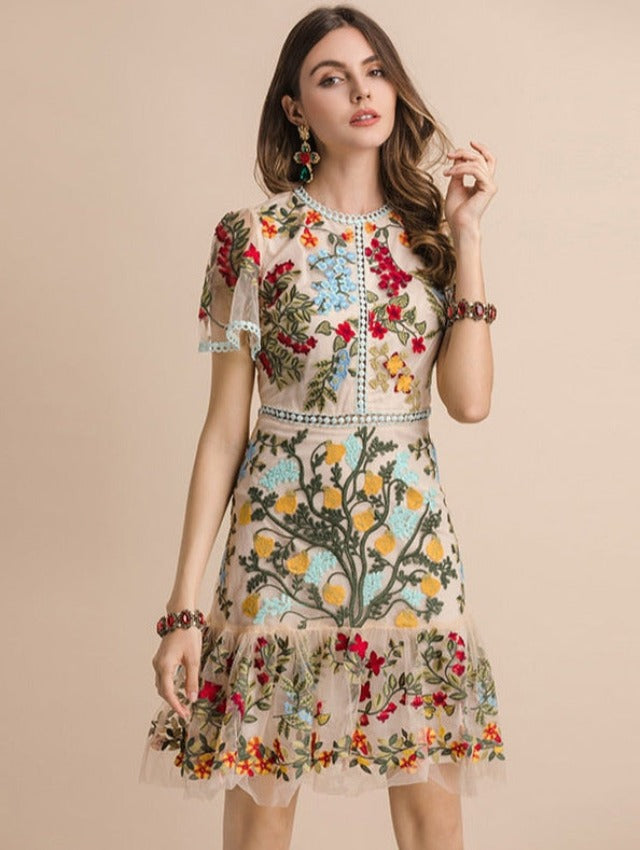 LINDA EMBROIDERED DRESS limited edition Beige Embroidery