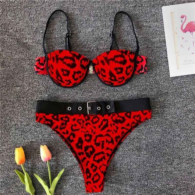 Leopard Print Bikini Red